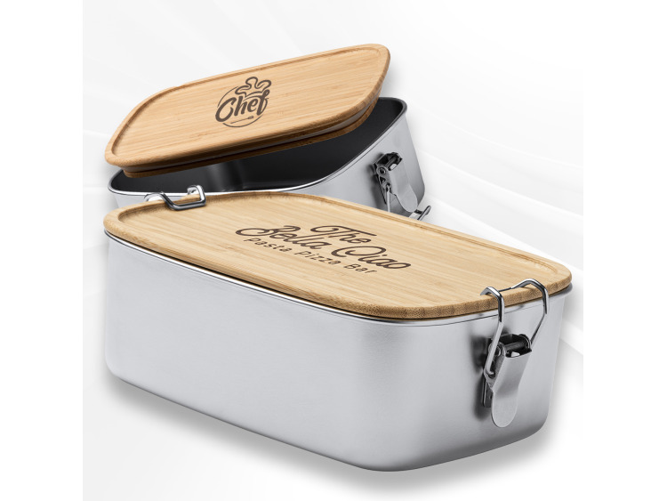 Boîte À Lunch Personnalisée 1L en Inox avec Couvercle Bambou, Fermeture à Boucle Latérale (DAIKON)