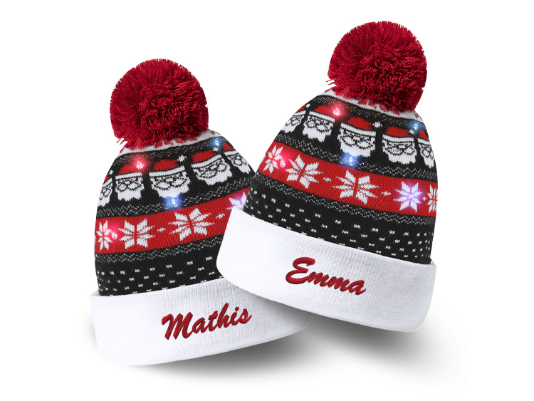Bonnet de Noël Personnalisable Avec Prénom Et Lumières Led (Plumex)