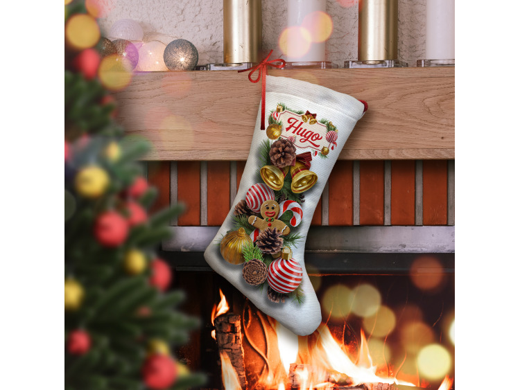 Chaussette de Noël Personnalisée en Polyester - Pain d'épice
