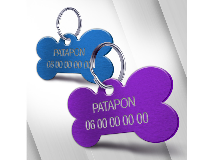 Médaille Personnalisée Pour Chien ou Chat - Médaille d'identification Alu Anodisé 40mm (Grand Os)