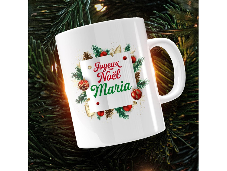 Mug Joyeux Noël + Prénom Personnalisable