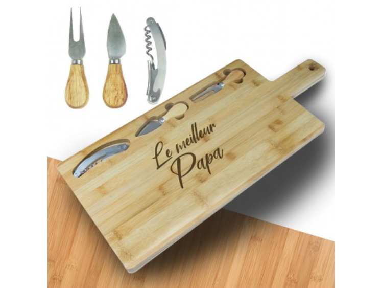 Plateau À Fromage Personnalisée - Planche à découper en bambou, couteau à fromage en inox (BRIE)